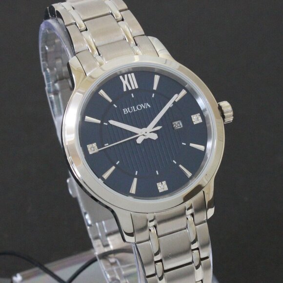 Bulova Classic Diamond Accent Ladies Watch Stainless Deep Blue Dial 32mm - Picture 5 of 14